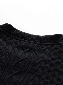 Claim Dot 1pc Loose Fit Men's Cable Textured Sweatshirt With Slogan Patched, Drop Shoulder Design - Black - View 5