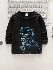 SHEIN Toddler Boys Dinosaur Print Tee - Black - View 1