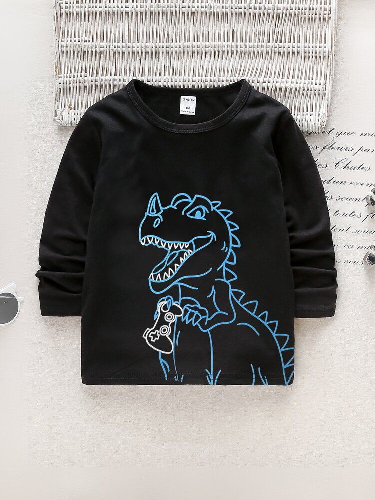 SHEIN Toddler Boys Dinosaur Print Tee - Black - View 1