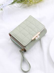 FONMOR 针脚细节仿珍珠装饰折叠小钱包信用卡小钱包 ID 窗口三折女士钱包轻便多层便携钱现金多功能简约时尚现代商务周年纪念情人节生日礼物礼物情侣女士女孩女士礼物商务休闲腕带钱包 - 綠色 - 查看 1