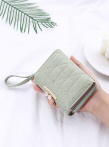 FONMOR 针脚细节仿珍珠装饰折叠小钱包信用卡小钱包 ID 窗口三折女士钱包轻便多层便携钱现金多功能简约时尚现代商务周年纪念情人节生日礼物礼物情侣女士女孩女士礼物商务休闲腕带钱包 - 綠色 - 查看 2