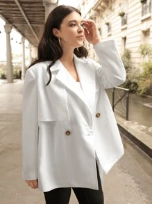 Plus Lapel Neck Belted Trench Coat - White - View 3