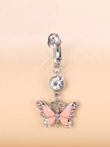 Perfect Piercing Rhinestone Decor Butterfly Charm Navel Belly Ring Copper Rainbow Magnetic Septum Piercing Jewelry - Multicolor - View 1