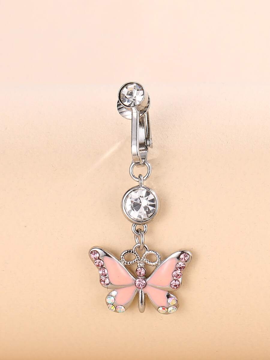 Perfect Piercing Rhinestone Decor Butterfly Charm Navel Belly Ring Copper Rainbow Magnetic Septum Piercing Jewelry - Multicolor - View 1