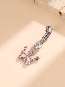Perfect Piercing Rhinestone Decor Butterfly Charm Navel Belly Ring Copper Rainbow Magnetic Septum Piercing Jewelry - Multicolor - View 2