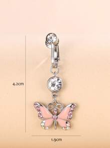Perfect Piercing Rhinestone Decor Butterfly Charm Navel Belly Ring Copper Rainbow Magnetic Septum Piercing Jewelry - Multicolor - View 3