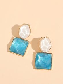 雙色幾何裝飾耳墜 - 藍色 - 查看 2