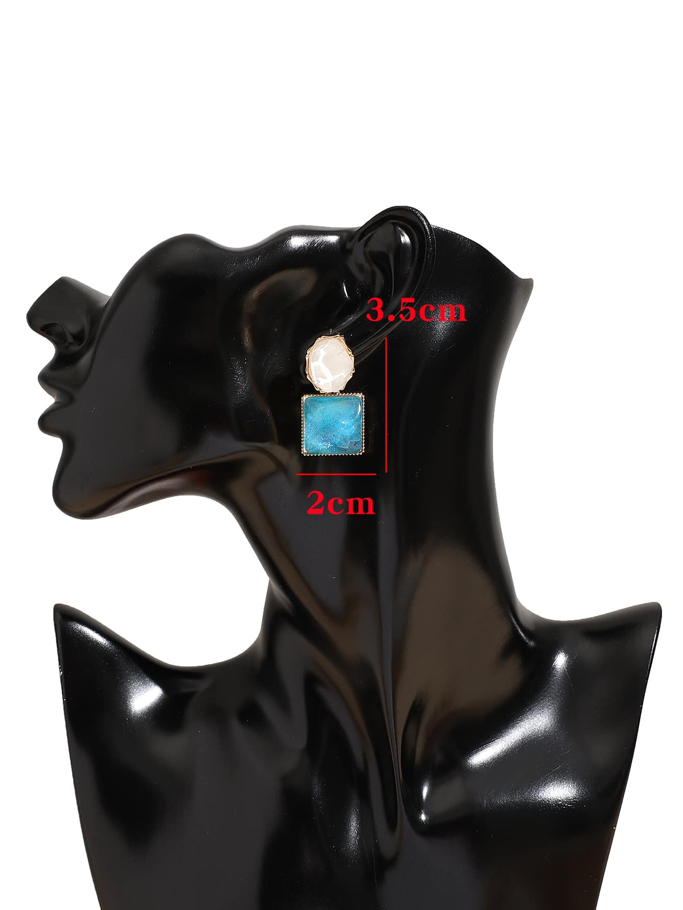 雙色幾何裝飾耳墜 - 藍色 - 查看 3