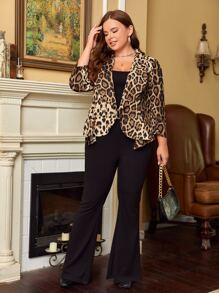 SHEIN Clasi Plus Leopard Print Shawl Collar Blazer - Multicolor - View 4
