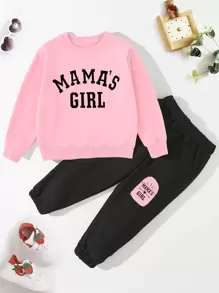 Cô Gái Trẻ 1 Miếng Đồ họa Chữ cái Áo chui đầu và quần thể thao - Nhiều màu - Xem 1