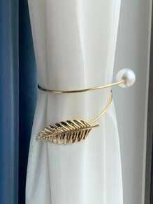 1pc Leaf & Faux Pearl Decor Curtain Holdback, Minimalist Iron Alloy Curtain Holder For Household - Gold - View 1