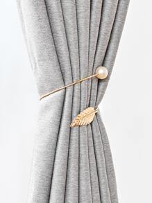 1pc Leaf & Faux Pearl Decor Curtain Holdback, Minimalist Iron Alloy Curtain Holder For Household - Gold - View 3