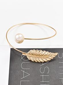 1pc Leaf & Faux Pearl Decor Curtain Holdback, Minimalist Iron Alloy Curtain Holder For Household - Gold - View 4