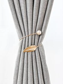 1pc Leaf & Faux Pearl Decor Curtain Holdback, Minimalist Iron Alloy Curtain Holder For Household - Gold - View 5
