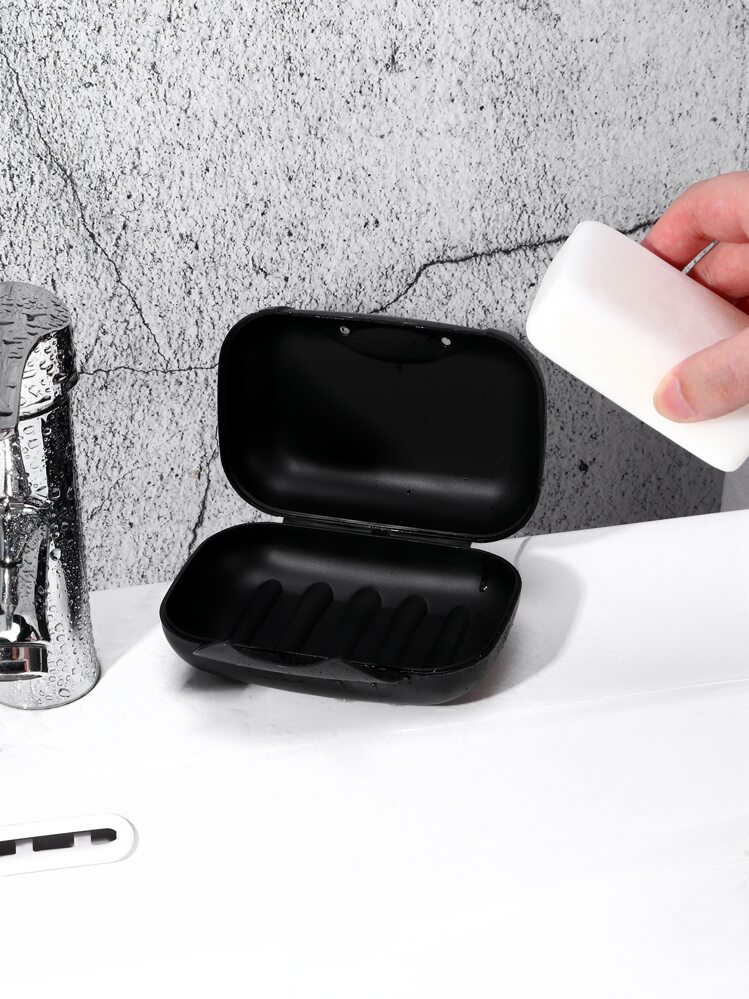 1pc Portable Waterproof Soap Dish, Black Soap Box For Bathroom Home Bathroom Decor Fall Decor Back To School - Black - View 1