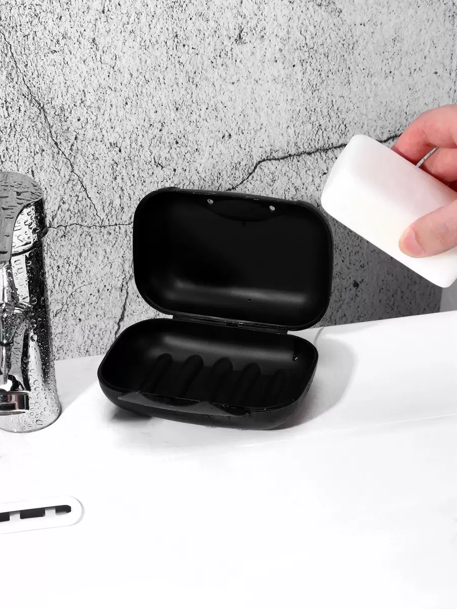 1pc Portable Waterproof Soap Dish, Black Soap Box For Bathroom Home Bathroom Decor Fall Decor Back To School