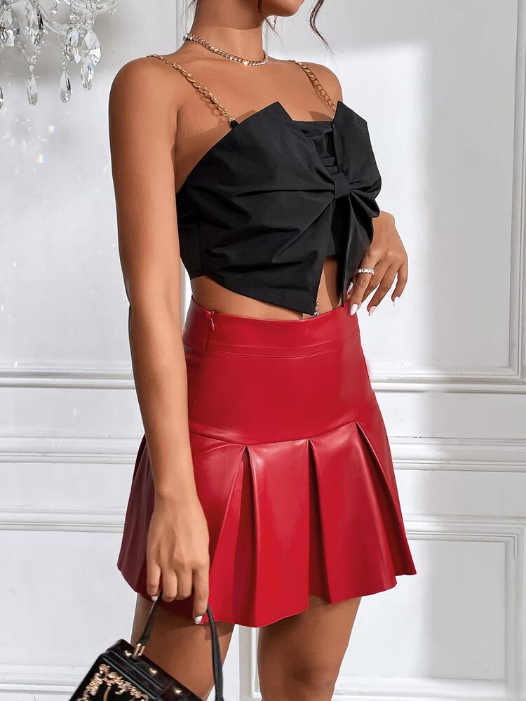 SHEIN ICON Váy nữ Xếp li màu trơn Hấp dẫn - Đỏ - Xem 6