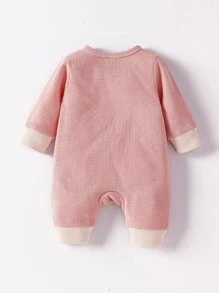 Newborn Baby Boy Contrast Trim Button Front Jumpsuit - Baby Pink - View 2