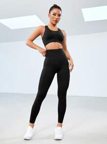 Scrunch Butt Racer Back Tummy Control Sports Set - Black - View 3