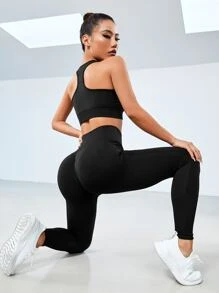 Scrunch Butt Racer Back Tummy Control Sports Set - Black - View 4