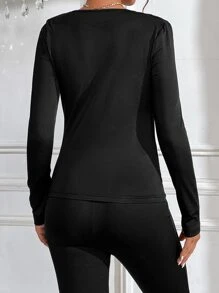 SHEIN Privé Áo thun nữ màu trơn Thanh lịch - màu đen - Xem 2