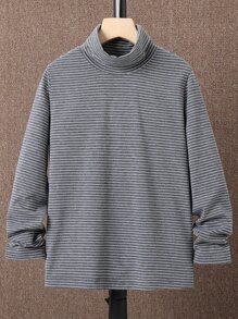 Boys Striped High Neck Tee - Dark Grey - View 1