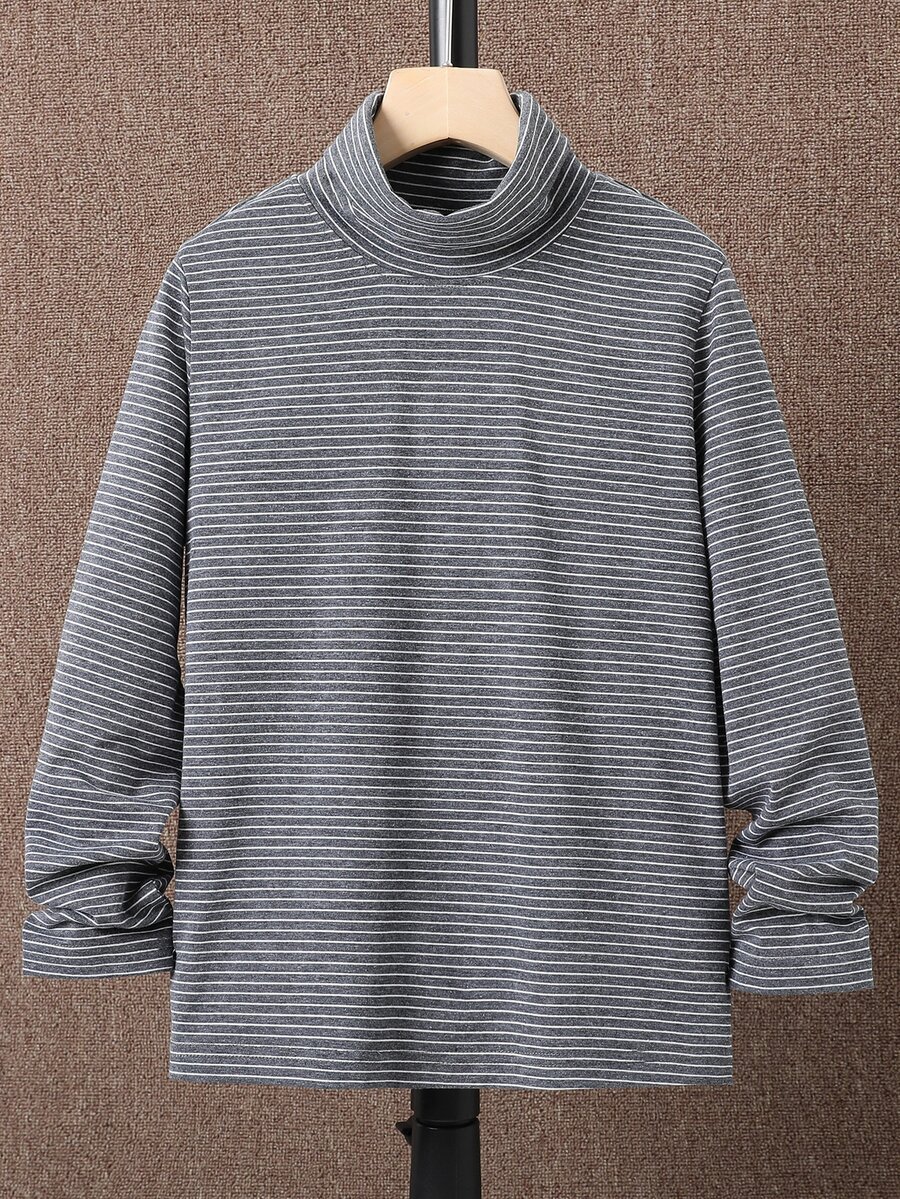 Boys Striped High Neck Tee - Dark Grey - View 1
