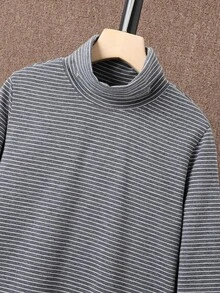 Boys Striped High Neck Tee - Dark Grey - View 3