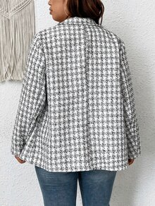 SHEIN LUNE Plus Plaid Dual Pocket Tweed Blazer - Black and White - View 2