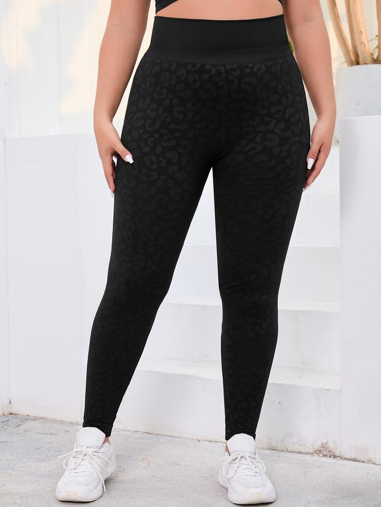 Yoga Basic Plus Leopard Print Sports Leggings - Black - View 3