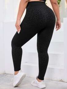 Yoga Basic Plus Leopard Print Sports Leggings - Black - View 2