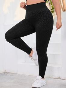 Yoga Basic Plus Leopard Print Sports Leggings - Black - View 1