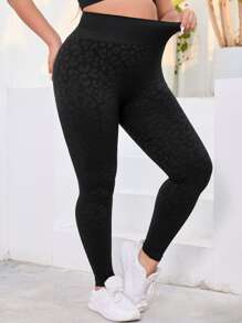 Yoga Basic Plus Leopard Print Sports Leggings - Black - View 5