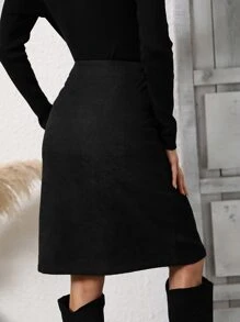 SHEIN Clasi Váy nữ Nút phía trước màu trơn Giải trí - màu đen - Xem 2