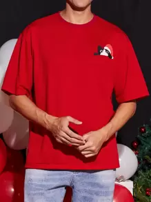 Manfinity Men Christmas Cartoon Graphic Tee - Red - View 1