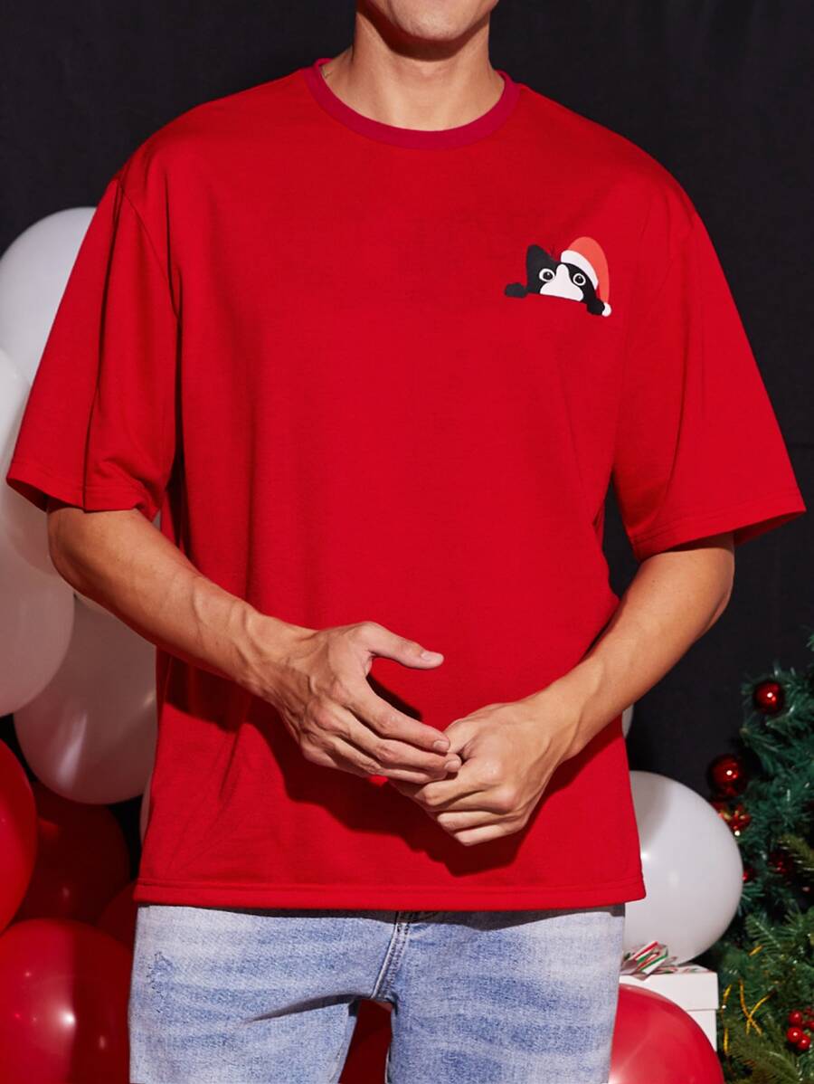 Manfinity Men Christmas Cartoon Graphic Tee - Red - View 1