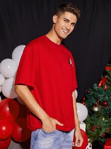 Manfinity Men Christmas Cartoon Graphic Tee - Red - View 3