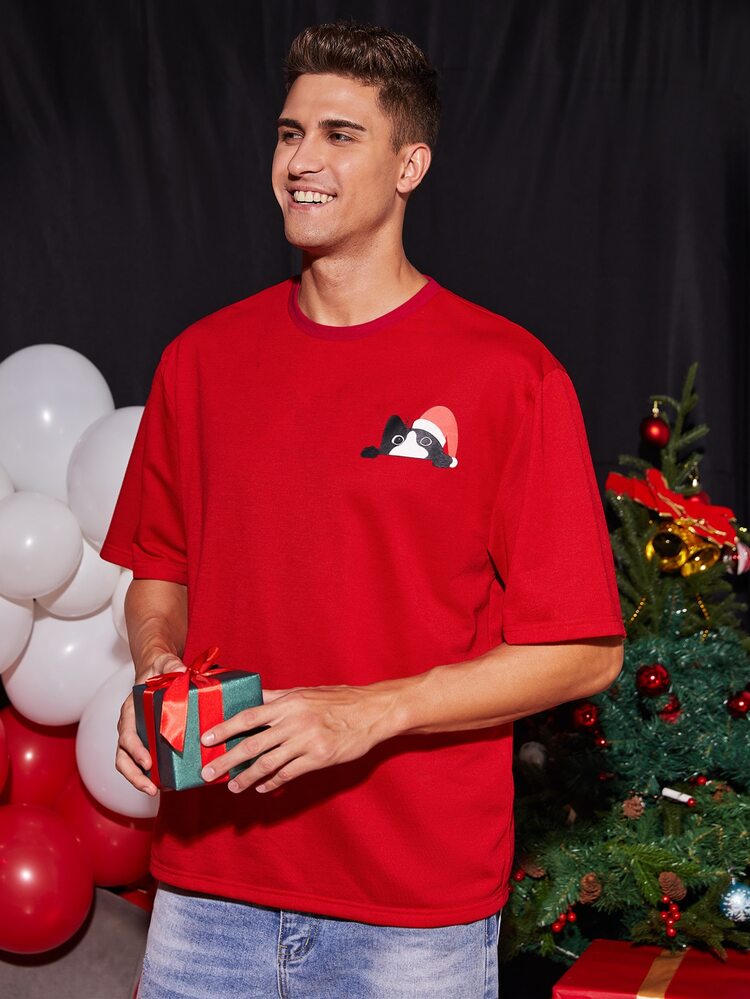 Manfinity Men Christmas Cartoon Graphic Tee - Red - View 4