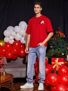 Manfinity Men Christmas Cartoon Graphic Tee - Red - View 5