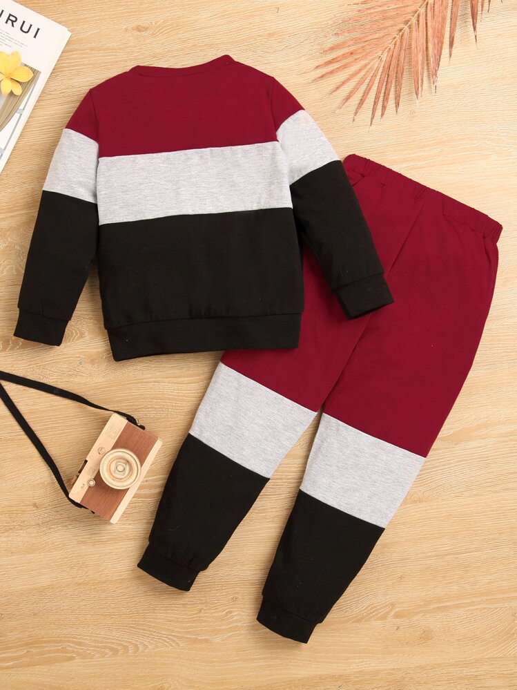 เด็กผู้ชาย เสื้อสวมหัว บล็อคสี พิมพ์ สโลแกน & กางเกงวอร์ม - มัลติคัลเลอร์ - ดู 2