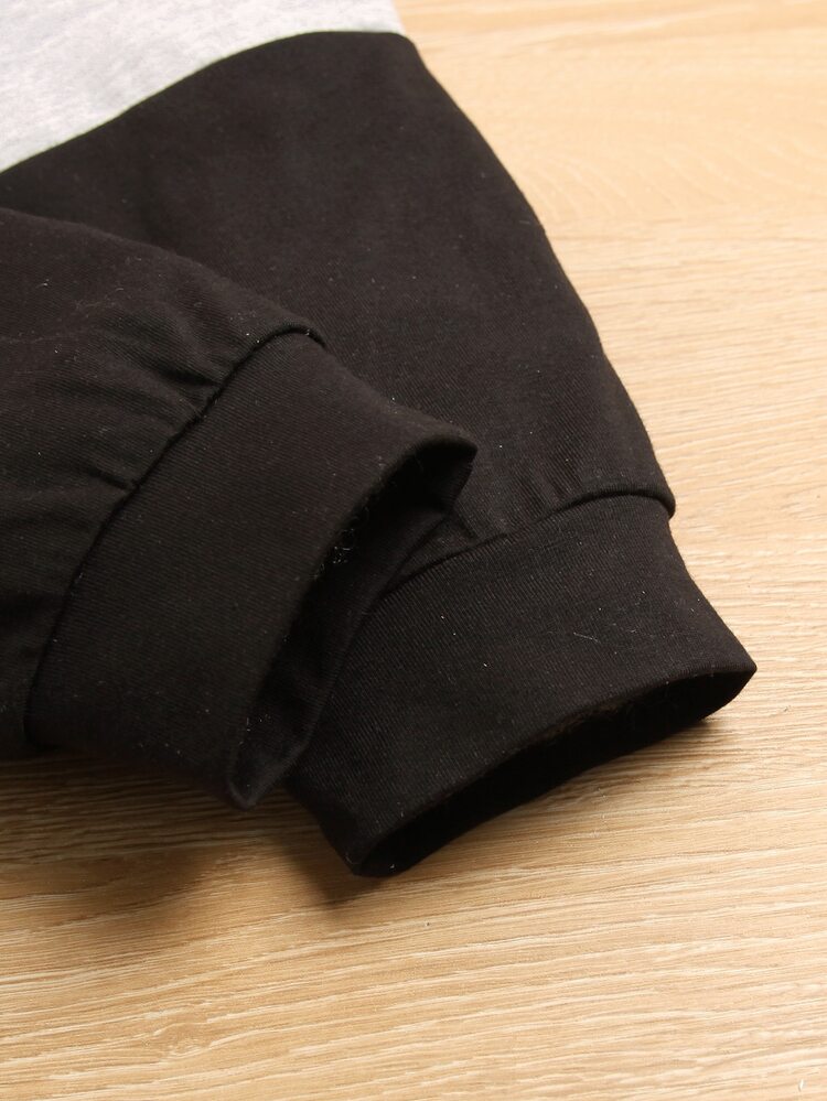 เด็กผู้ชาย เสื้อสวมหัว บล็อคสี พิมพ์ สโลแกน & กางเกงวอร์ม - มัลติคัลเลอร์ - ดู 3