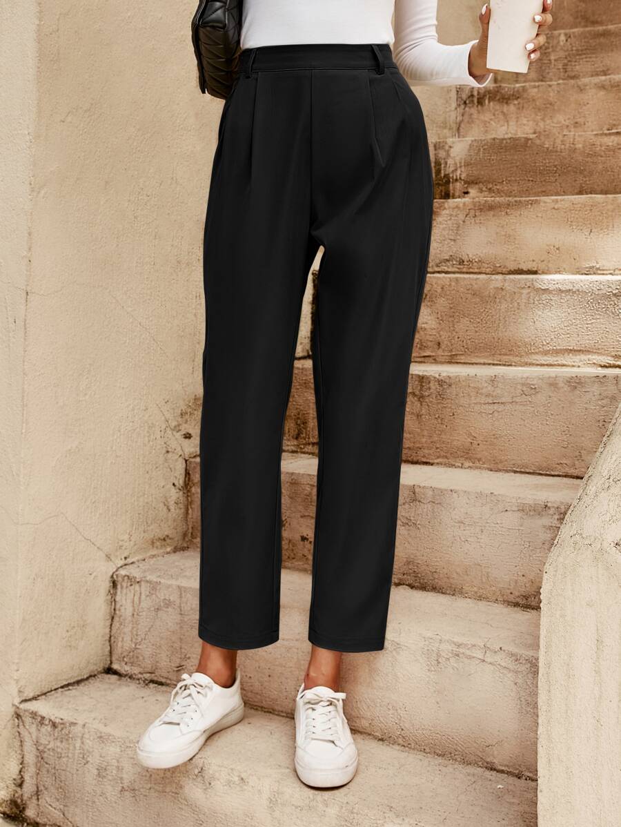 SHEIN Frenchy Pantalones con fruncido recortado - Negro - Ver 1