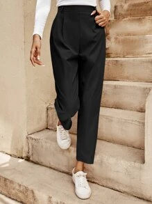 SHEIN Frenchy Pantalones con fruncido recortado - Negro - Ver 3