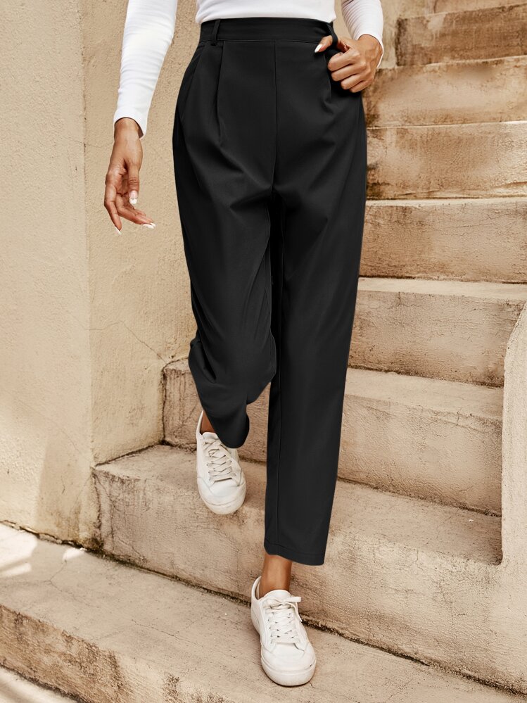 SHEIN Frenchy Pantalones con fruncido recortado - Negro - Añade 3