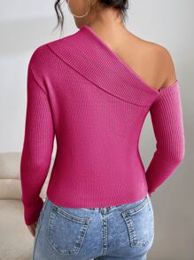 SHEIN Privé Asymmetrical Neck Ribbed Knit Sweater