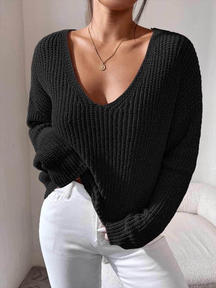 RueChic Solid Drop Shoulder Jumper - Black - View 1