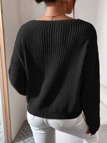 RueChic Solid Drop Shoulder Jumper - Black - View 2