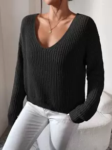 RueChic Solid Drop Shoulder Jumper - Black - View 3