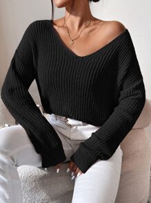 RueChic Solid Drop Shoulder Jumper - Black - View 4