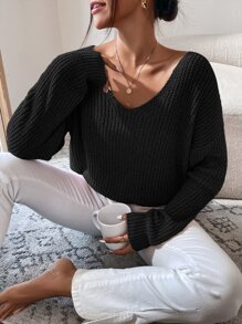 RueChic Solid Drop Shoulder Jumper - Black - View 5